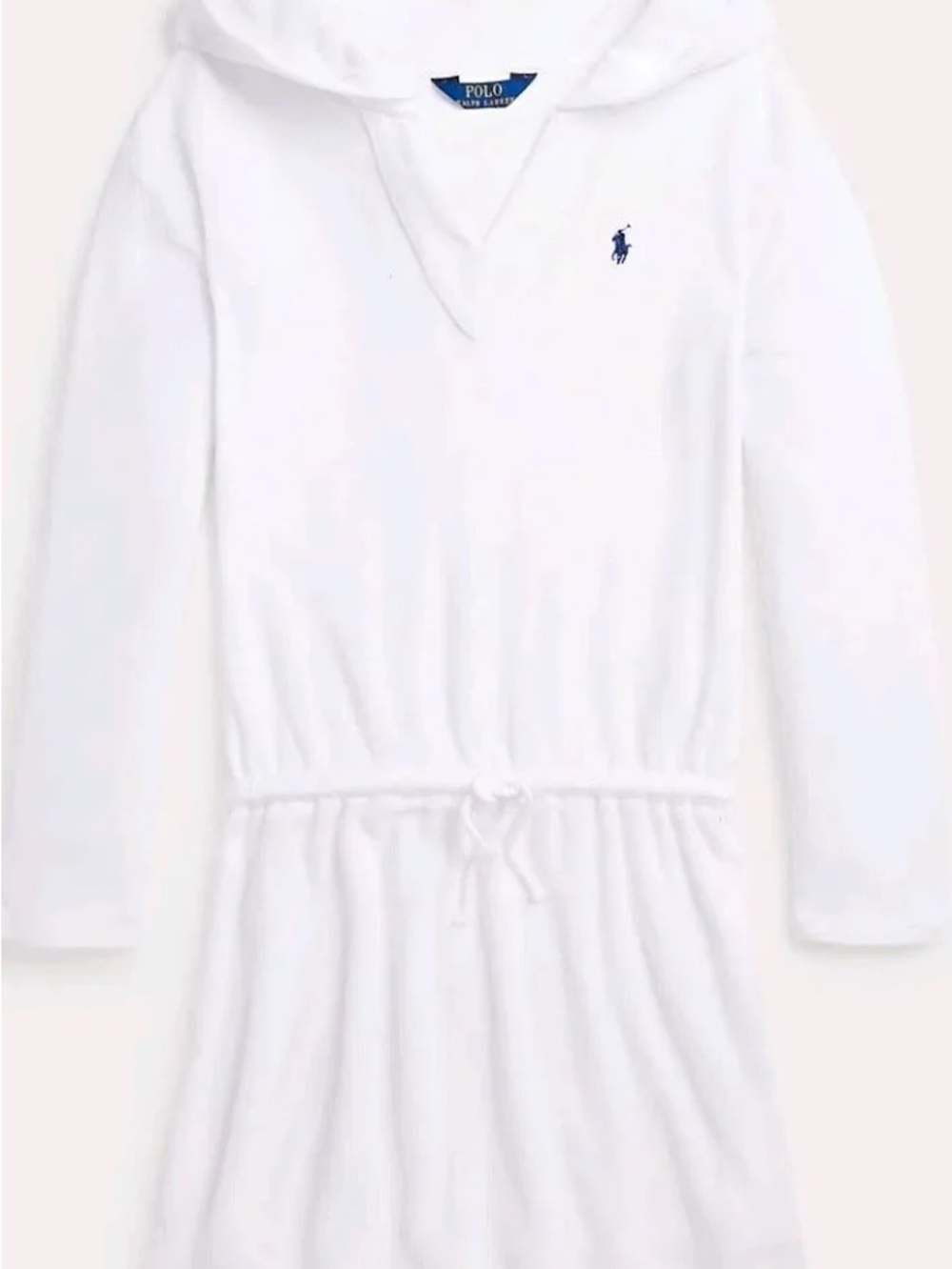 Polo by Ralph Lauren White Hooded Kids terry Dress with Blue Logo